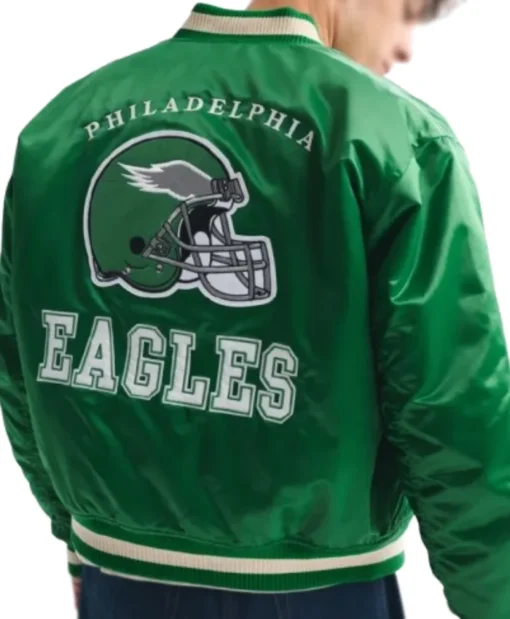 Full-Snap Philadelphia Eagles Varsity Satin Bomber Green Jacket