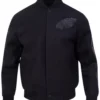 Philadelphia Eagles Washed Vanguard All Black Wool Letterman Jacket