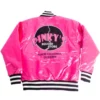 Pinky’s Records Pink Bomber Satin Varsity Jacket