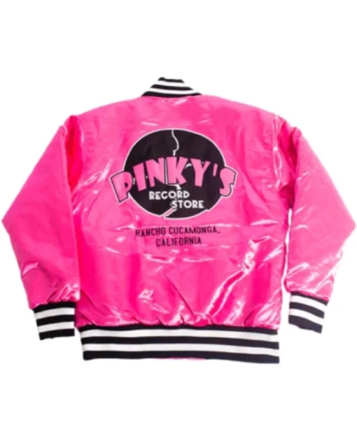 Pinky’s Records Pink Bomber Satin Varsity Jacket