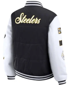 Pittsburgh Steelers WEAR by Erin Andrews Black and White Full-Snap Varsity Puffer Jacket