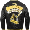 NFL Pittsburgh Steelers Rib Black Satin Varsity Jacket