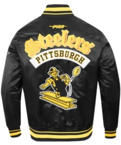NFL Pittsburgh Steelers Rib Black Satin Varsity Jacket