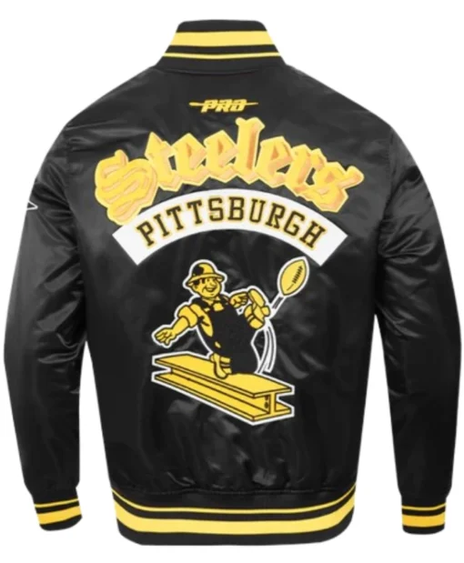 NFL Pittsburgh Steelers Rib Black Satin Varsity Jacket