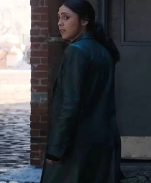 Rosa Salazar Film Play Dirty 2025 Zen Leather Black Trench Coat