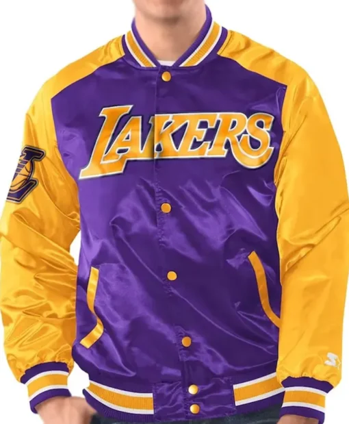 La Lakers Renegade Purple and Gold Varsity Satin Jacket