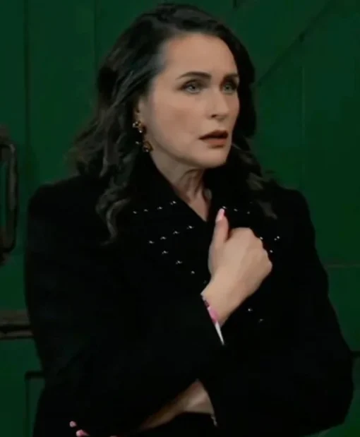 Lois Cerullo General Hospital 2025 Rena Sofer Black Wool Blend Studded Coat