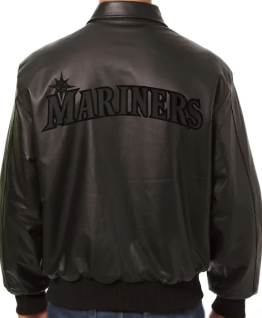 Seattle Mariners Button-Up Black Leather Jacket
