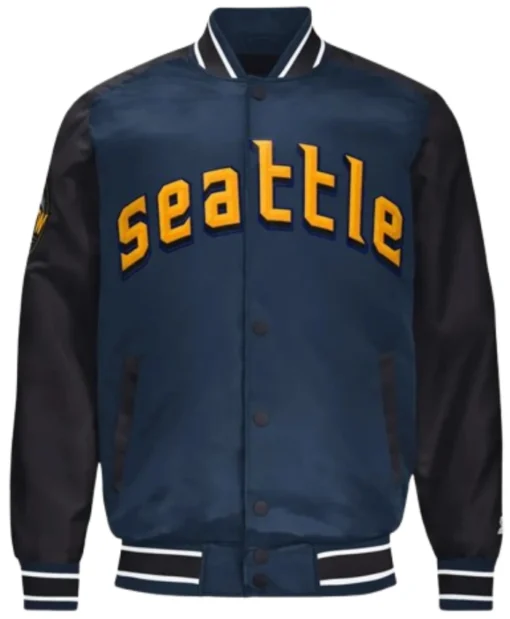 Seattle Mariners Navy Satin Varsity Jacket