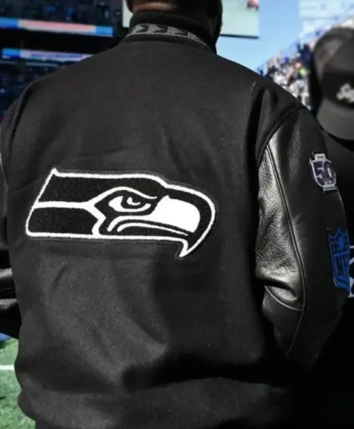 Top 50 Players Seattle Seahawks Black Letterman Varsity Jacket for Unisex