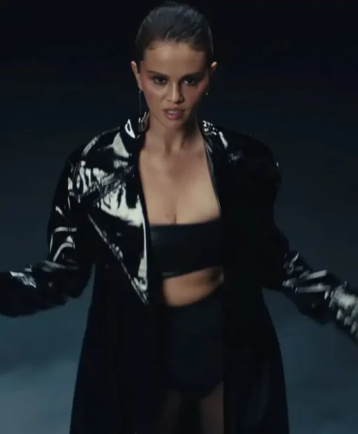 Selena Gomez In The Dark Black Trench Coat
