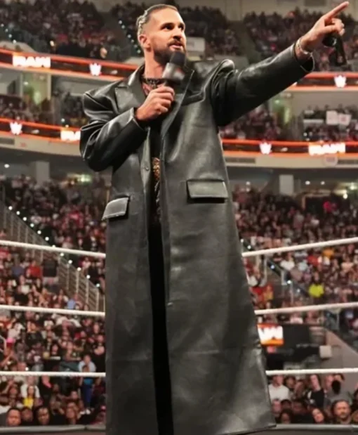 Seth Rollins Monday Night RAW Black Leather Long Coat