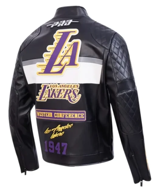 Los Angeles Lakers Moto Black Full-Zip Leather Jacket For Mens