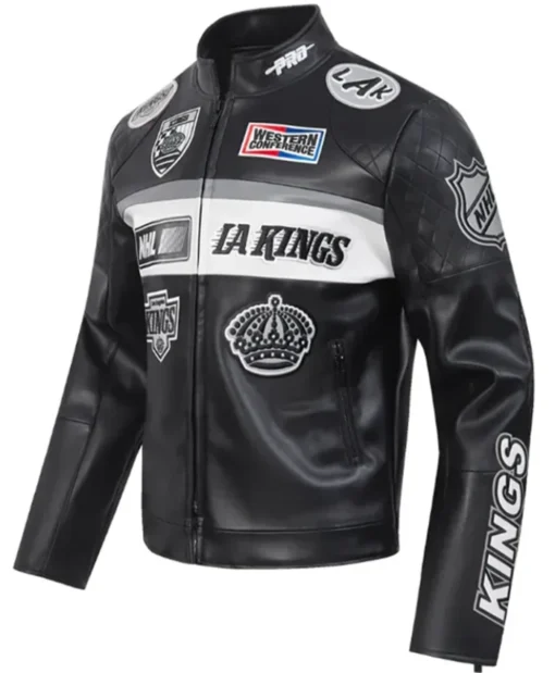 Los Angeles Kings Moto Black Full-Zip Multi-Patches Leather Jacket
