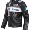 New York Mets Moto Black Leather Full-Zip Jacket For Men’s