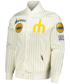 Seattle Mariners Pro Standard Cream Pinstripe Satin Jacket
