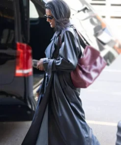 Italy 2025 Simone Ashley Long Belted Leather Coat In Black