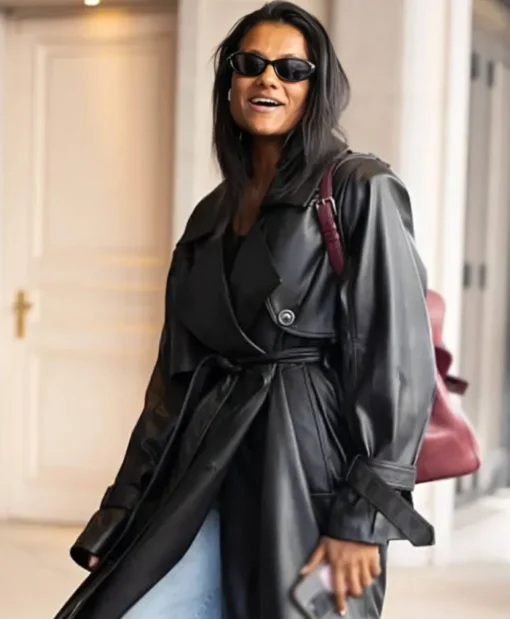 Simone Ashley Italy 2025 Long Belted Black Coat
