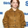 Emma Stone SiriusXM’s Town Hall Suede Leather Brown Cropped Jacket