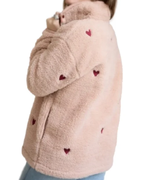 TV Series Stacey And Joe Season 2 Heart Embroidered Half-Zip Fleece Pink Jumper