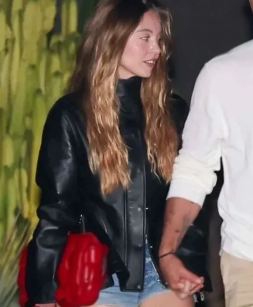 Los Angeles 2025 Sydney Sweeney Black Leather Jacket
