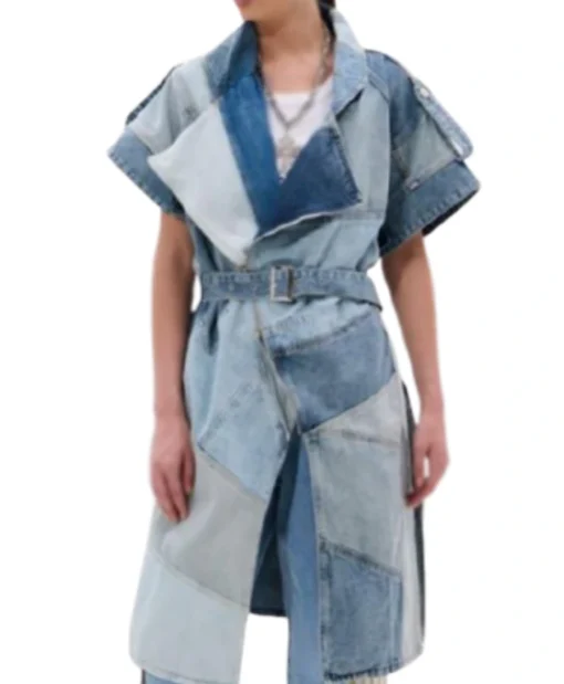 Jazz McKenzie The Voice S28 Patchwork Sleeveless Denim Vest Coat