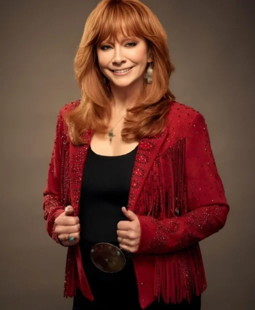 The Voice S28 Reba McEntire Red Fringe Embellished Jacket