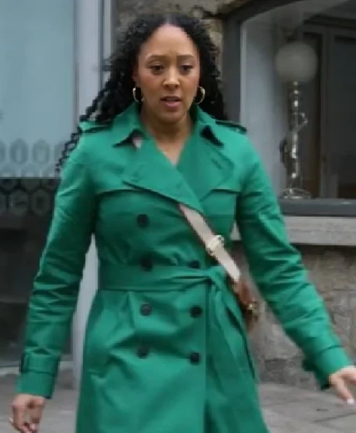Tamera Mowry Haunted Harmony Mysteries Trench Green Coat