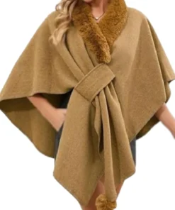 Veronica Peters Welcome To Plathville S7 Brown Fur Trim Poncho Shop Now