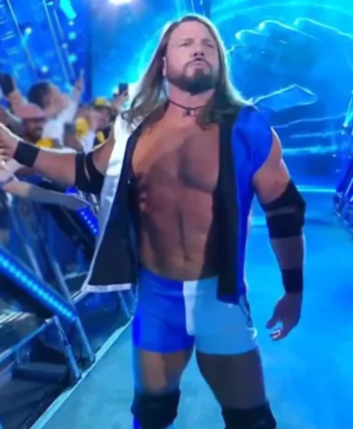 WWE AJ Styles Crown Jewel 2025 White and Blue Vest