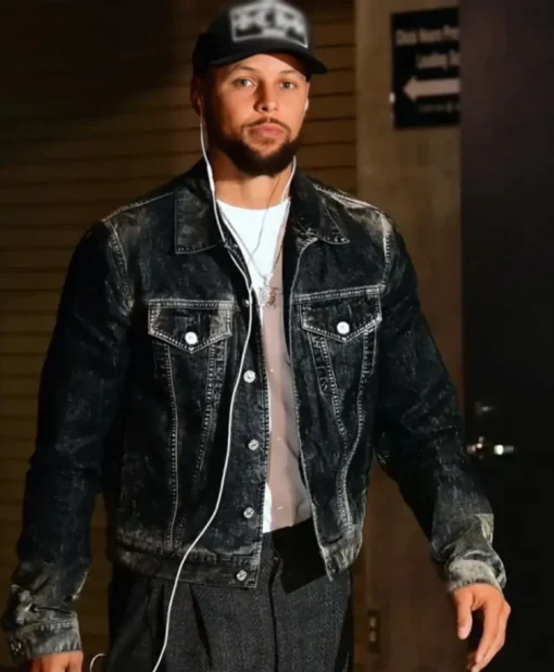 Stephen Curry Warriors VS Lakers Black Denim Jacket