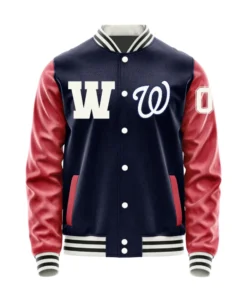 Buy Washington Nationals Leather Sleeves Varsity Letter Jacket - RedNavy