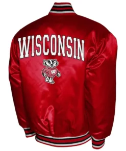 NCAA College Wisconsin Badgers Club Red Satin Jacket For Unisex
