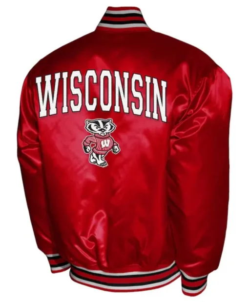 NCAA College Wisconsin Badgers Club Red Satin Jacket For Unisex