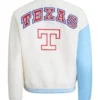 Texas Rangers Zone Blitz Blue and Eggshell Full-Snap Varsity Satin Jacket