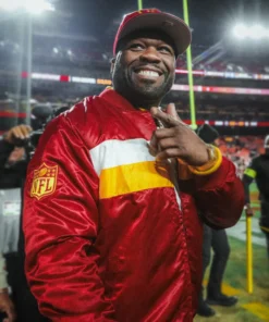 Washington Commanders 50 Cent Red Satin Varsity Jacket