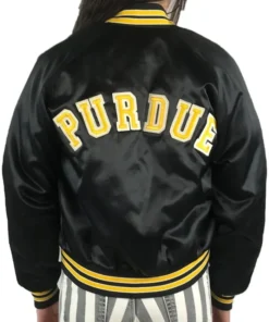 90’s Purdue Boilermakers Full-Snap Satin Black Jacket