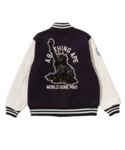 A Bathing Ape Black & White Varsity Wool and Leather Jacket