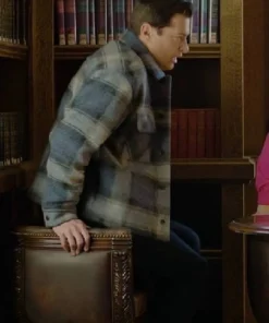 Wes Brown TV Film A Newport Christmas 2025 Nick Plaid Blue and Gray Shirt Jacket