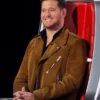 Michael Bublé Access Hollywood 2025 Brown Suede Biker Jacket