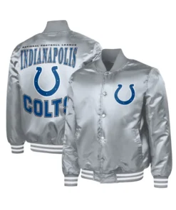 Indianapolis Colts Adaptive Team Graphic Varsity Silver Satin Jacket