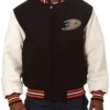 Anaheim Ducks Black and White Wool-Leather Bomber Varsity Jacket