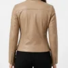 Beige Lightweight Biker Leather Jacket with Zipper For Women