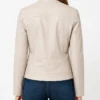 Beige Slim Leather Jacket with Stand-Up Collar For Women