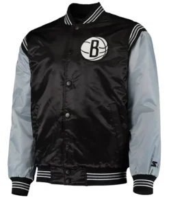 Brooklyn Nets The Enforcer BlackGray Satin Jacket