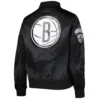 Brooklyn Nets Classic Satin Black Full-Snap Bomber Jacket