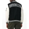 Brooklyn Nets Black and Off White Full-Snap Varsity Jacket