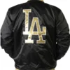 LA Dodgers Gold Patches Black Satin Jacket