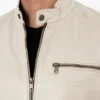 Café Racer Classic Beige Leather Motorcycle Jacket