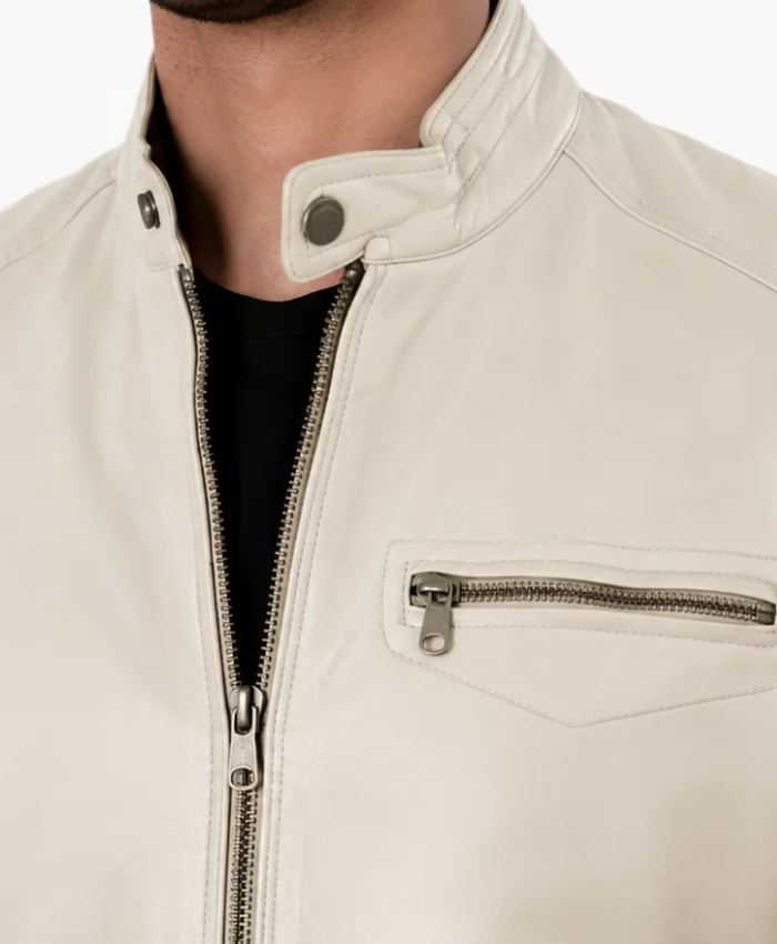 Café Racer Classic Beige Leather Motorcycle Jacket
